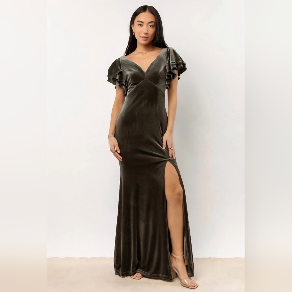 Elegant Olive Green Evening Gown